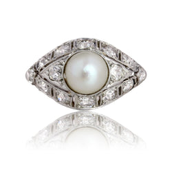 Bague ART DÉCO Dôme en platine perle et diamants - Castafiore