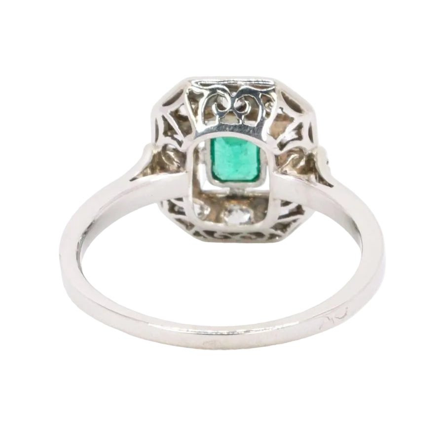 Bague Art Deco émeraude diamants taille ancienne - Castafiore