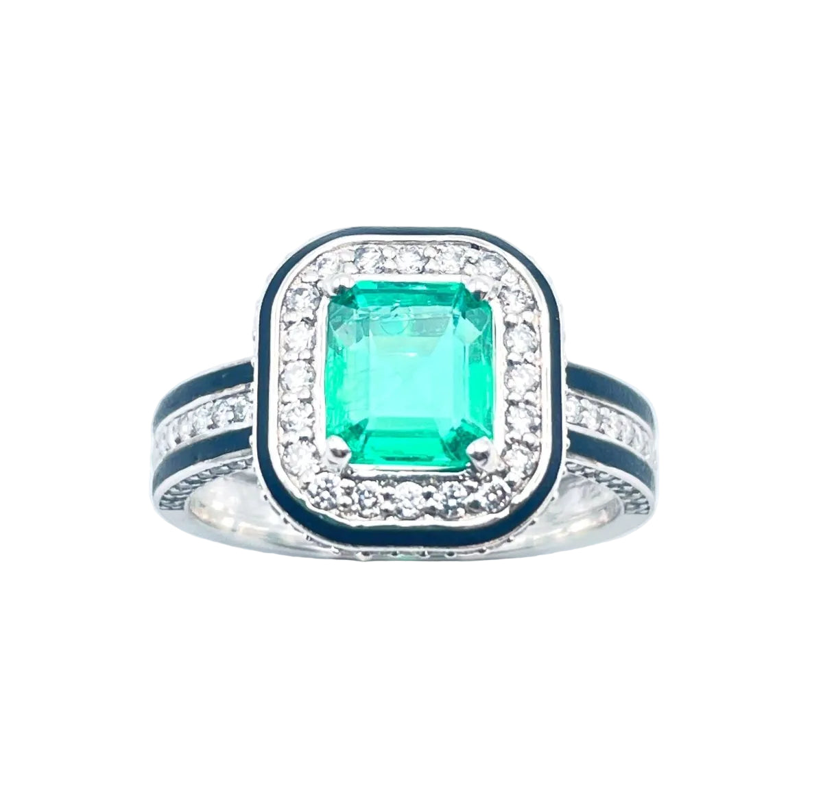 Bague Art déco en or blanc émeraude et diamants - Castafiore