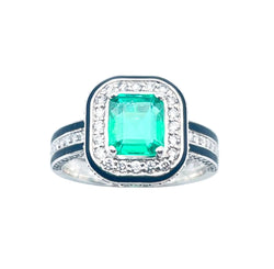 Bague Art déco en or blanc émeraude et diamants - Castafiore