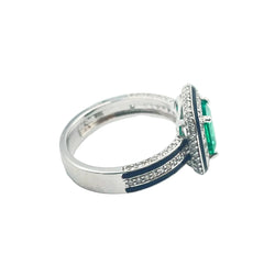 Bague Art déco en or blanc émeraude et diamants - Castafiore