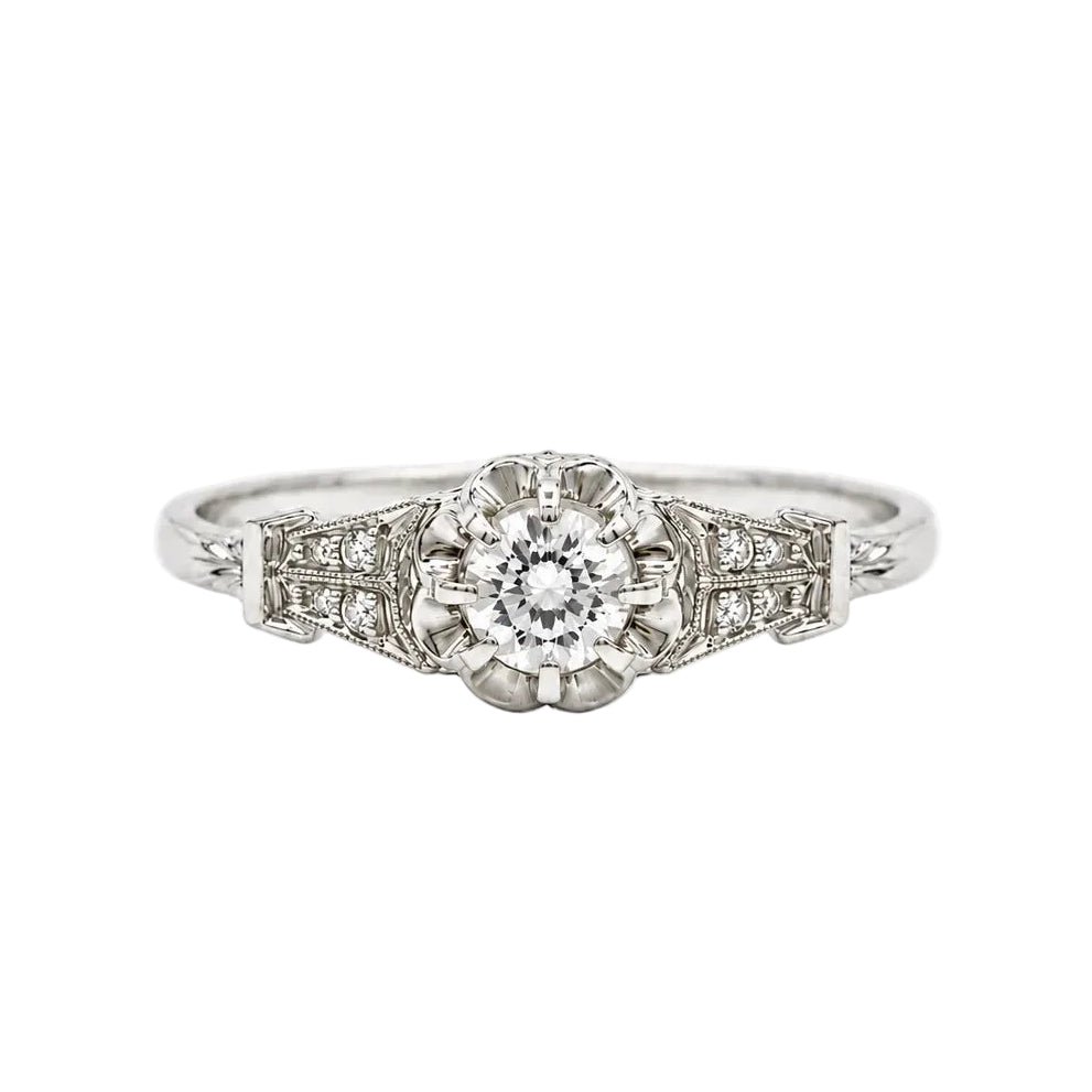 Bague Art Déco en or blanc et diamants - Castafiore