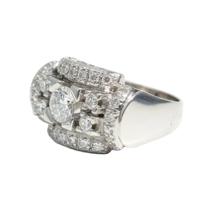 Bague Art Déco en or blanc et Diamants - Castafiore