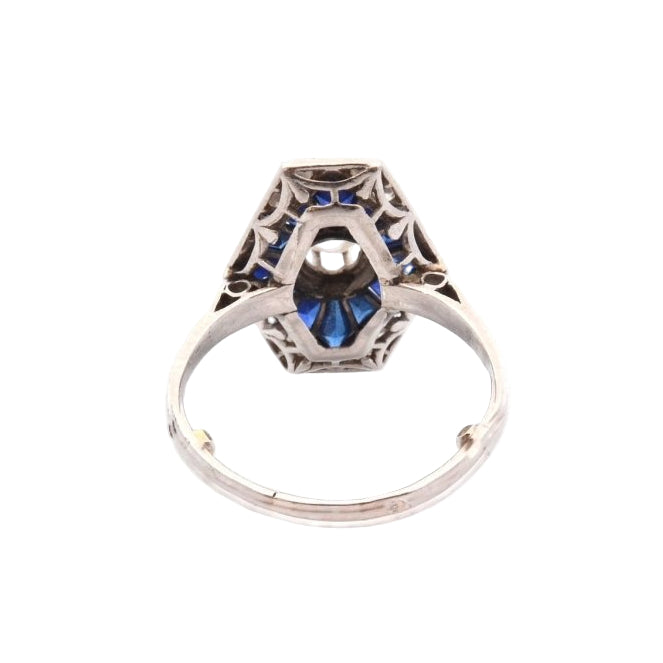 Bague Art déco en or blanc et diamants saphirs - Castafiore