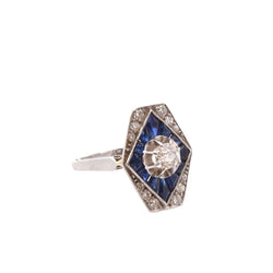 Bague Art déco en or blanc et diamants saphirs - Castafiore