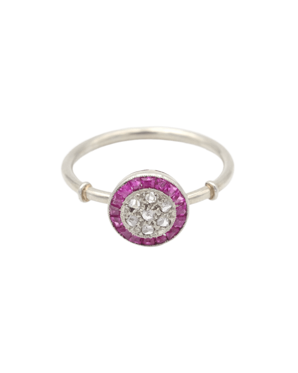 Bague Art Déco en or blanc, platine, rubis et diamants - Castafiore