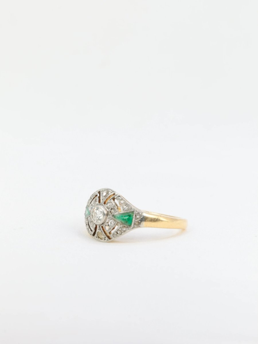 Bague Art - Déco en or, diamants et émeraudes - Castafiore