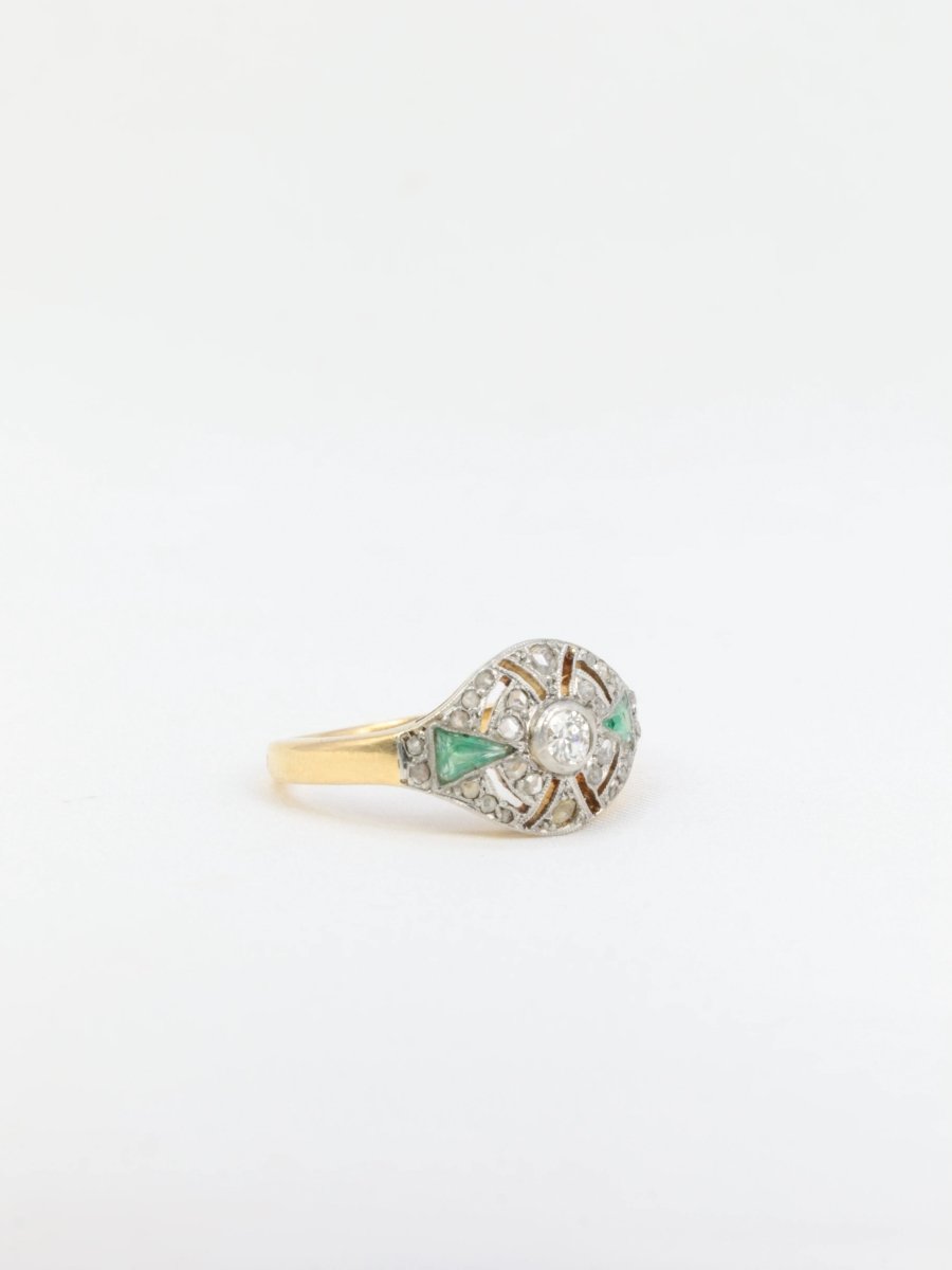 Bague Art - Déco en or, diamants et émeraudes - Castafiore
