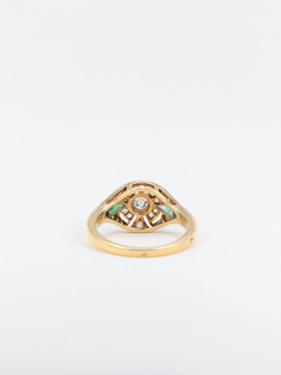 Bague Art - Déco en or, diamants et émeraudes - Castafiore