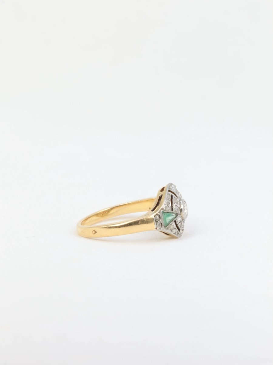 Bague Art - Déco en or, diamants et émeraudes - Castafiore