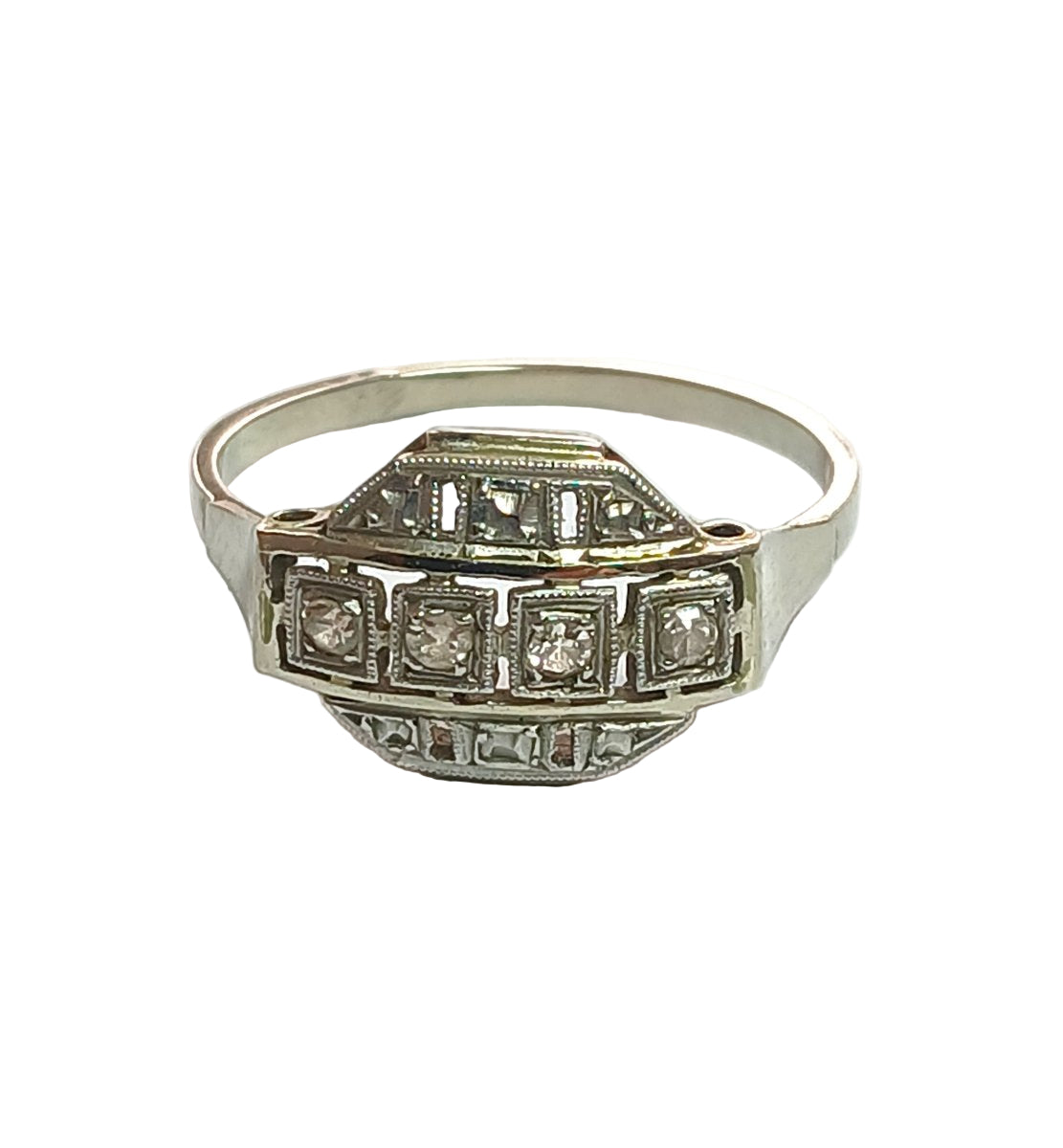 Bague Art déco en or gris et platine diamants - Castafiore
