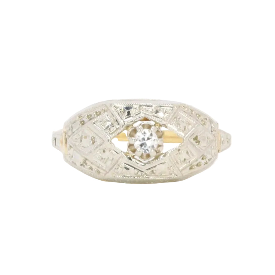 Bague ART DÉCO en or jaune et blanc diamant - Castafiore