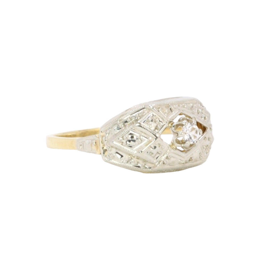 Bague ART DÉCO en or jaune et blanc diamant - Castafiore