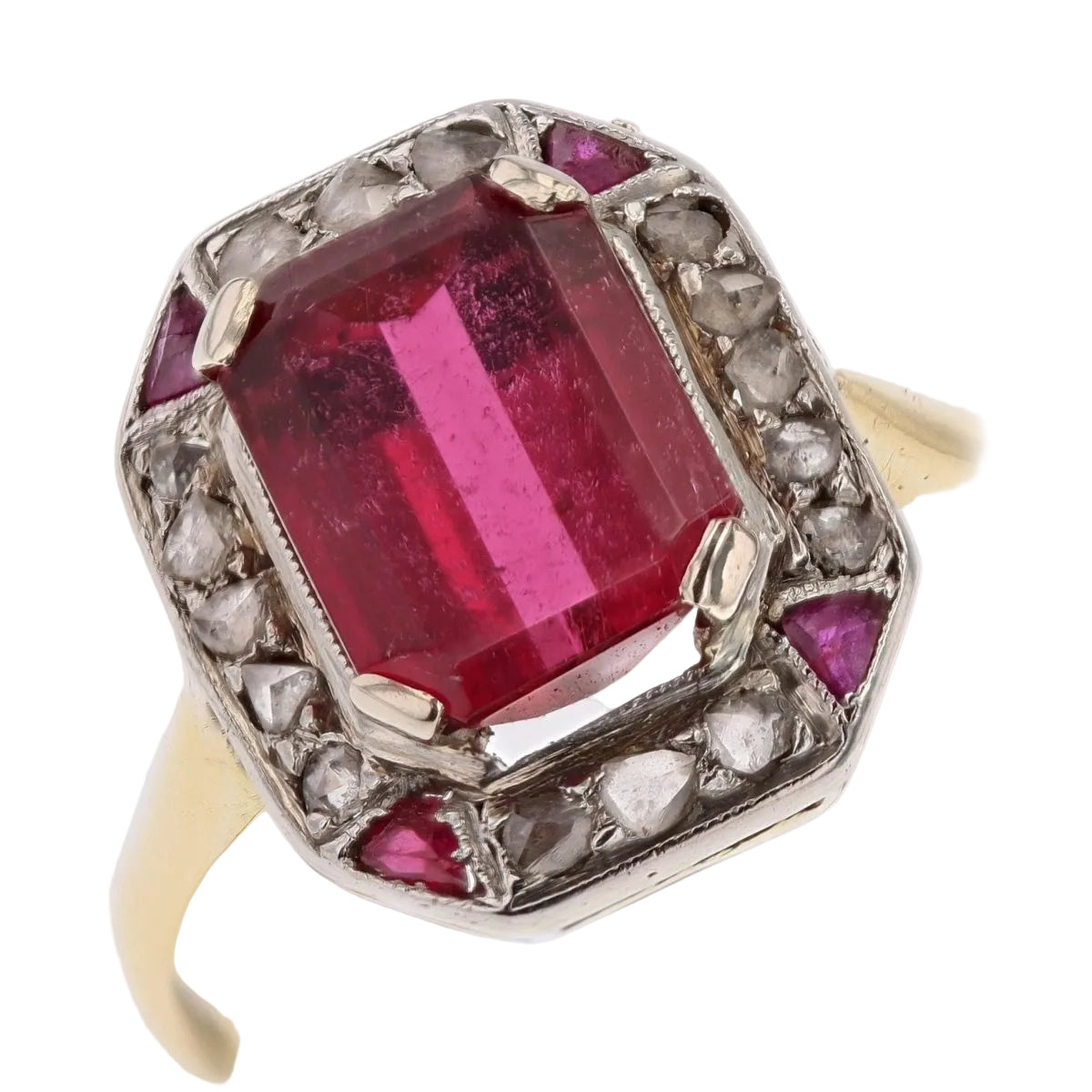Bague art déco en or jaune et platine avec diamants et tourmaline - Castafiore
