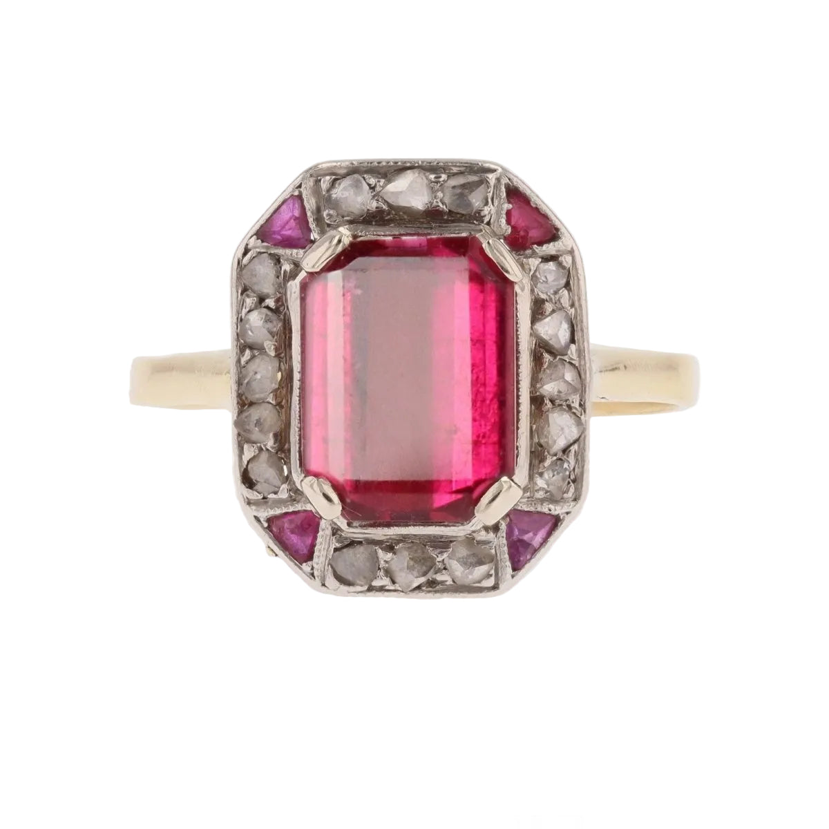 Bague art déco en or jaune et platine avec diamants et tourmaline - Castafiore