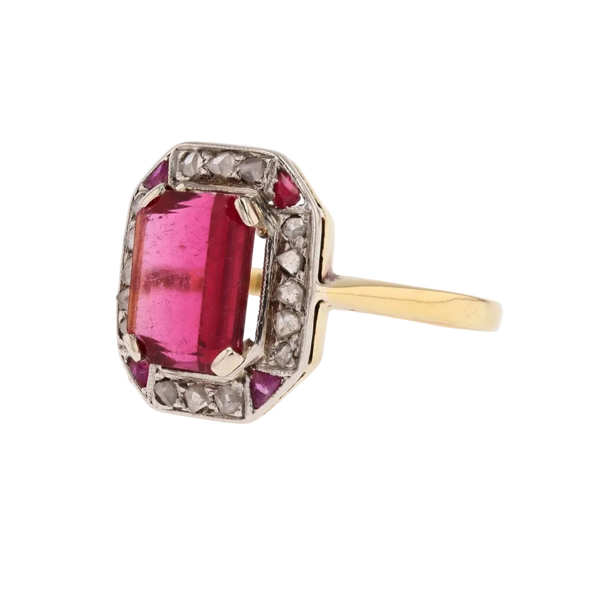 Bague art déco en or jaune et platine avec diamants et tourmaline - Castafiore