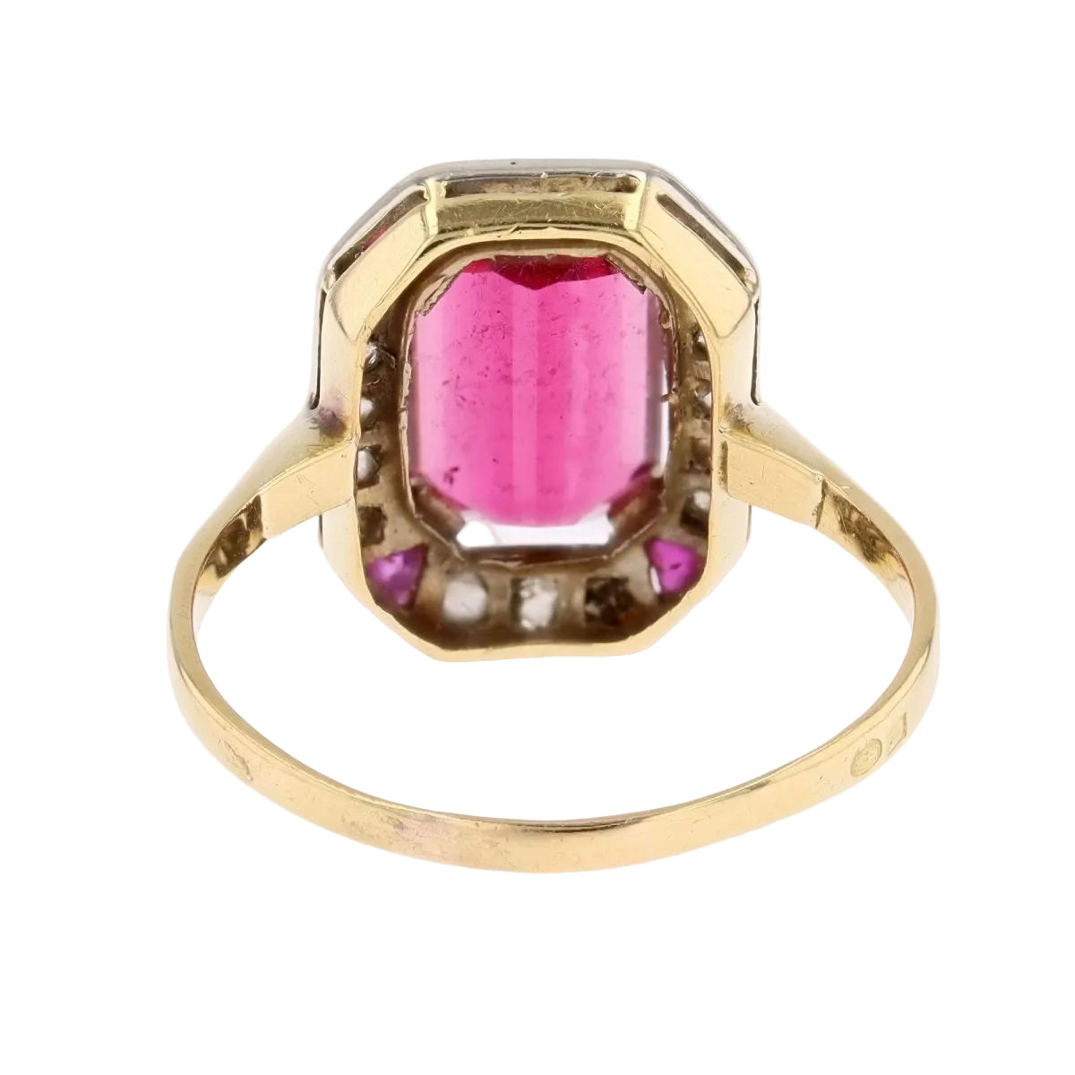Bague art déco en or jaune et platine avec diamants et tourmaline - Castafiore