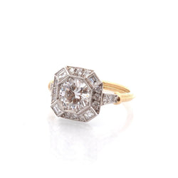 Bague Art Déco en or jaune, platine et diamants - Castafiore