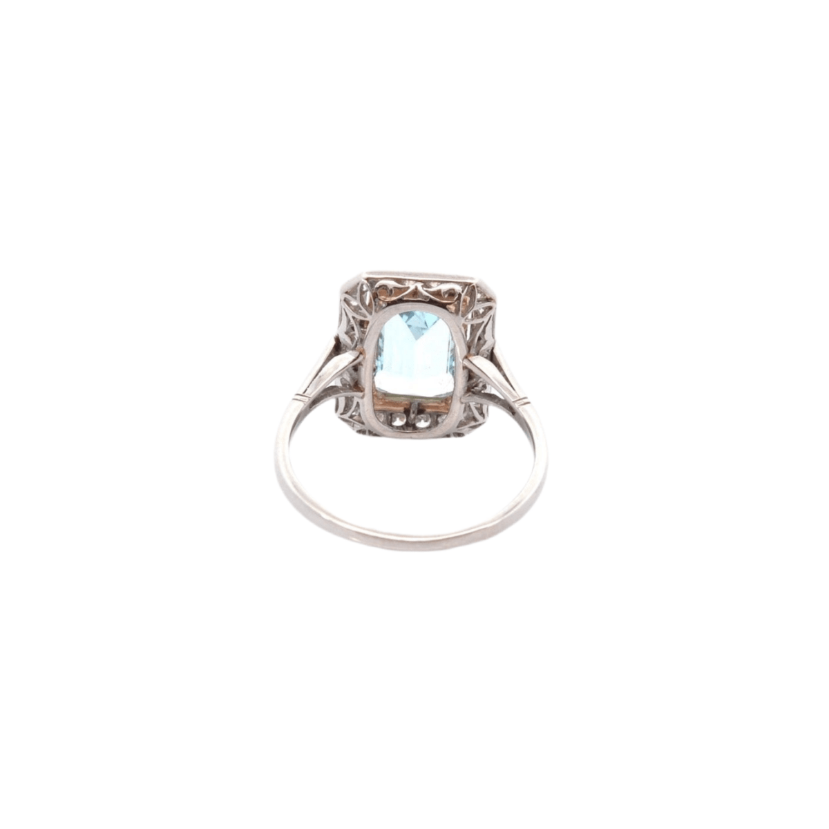 Bague Art déco en or, platine, aigue - marine et diamants - Castafiore