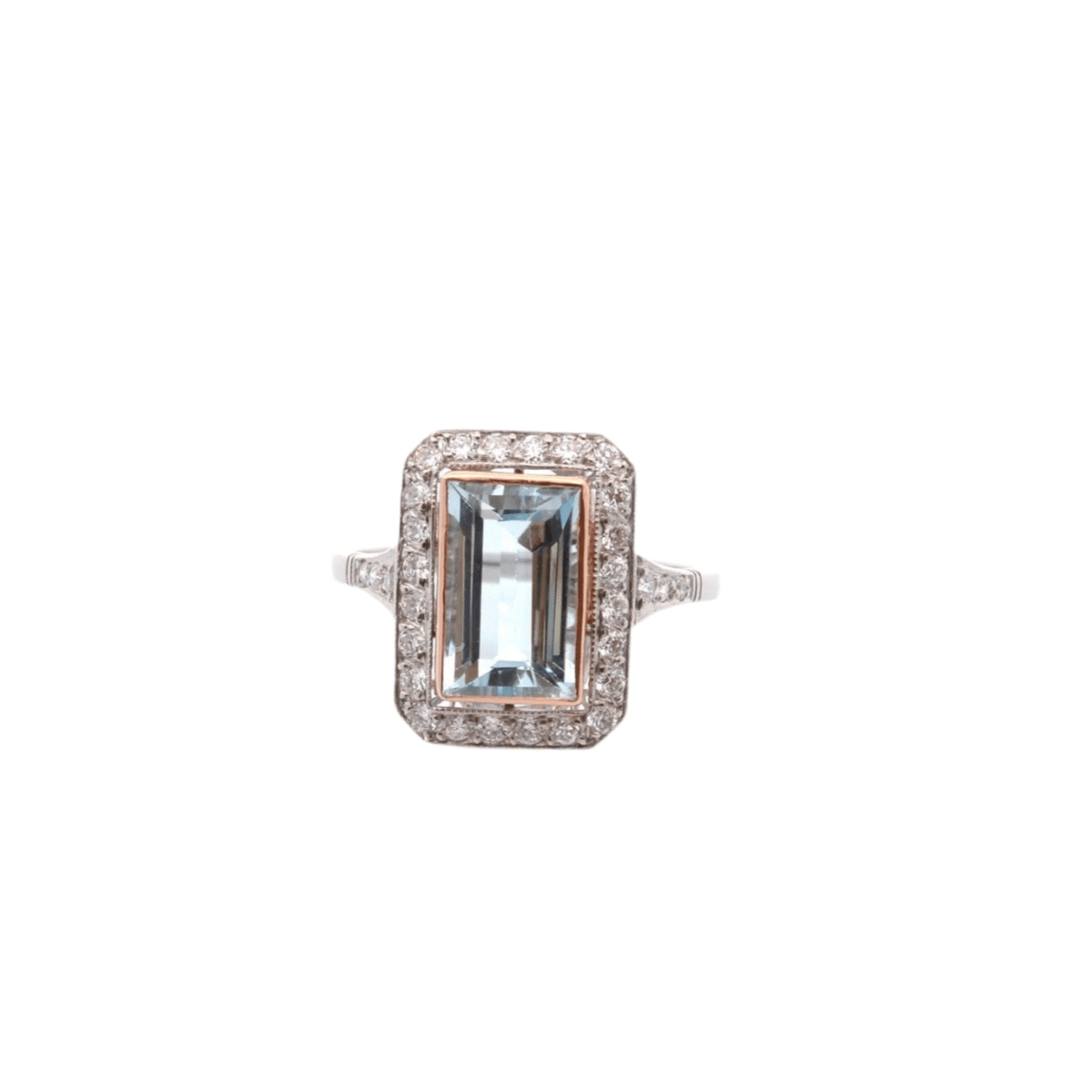 Bague Art déco en or, platine, aigue - marine et diamants - Castafiore
