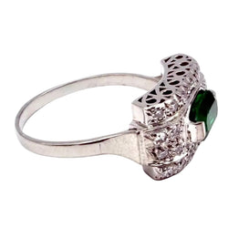 Bague Art-Déco en or, platine, émeraude et diamants - Castafiore