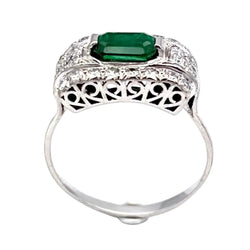 Bague Art-Déco en or, platine, émeraude et diamants - Castafiore