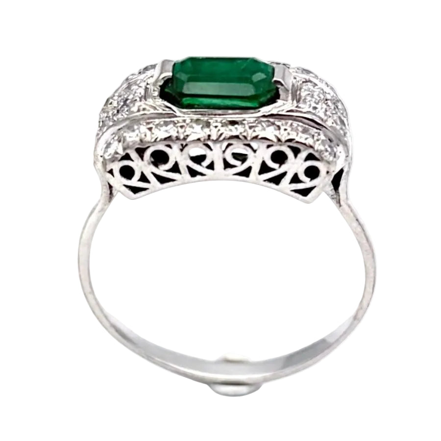 Bague Art-Déco en or, platine, émeraude et diamants - Castafiore