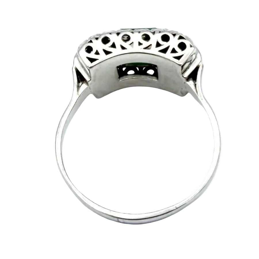 Bague Art-Déco en or, platine, émeraude et diamants - Castafiore