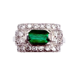 Bague Art-Déco en or, platine, émeraude et diamants - Castafiore