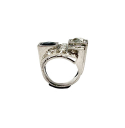 Bague Art Déco en platine, diamants et saphir - Castafiore