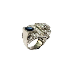 Bague Art Déco en platine, diamants et saphir - Castafiore