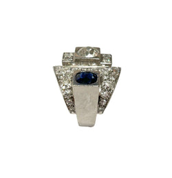Bague Art Déco en platine, diamants et saphir - Castafiore