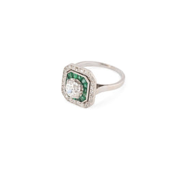 Bague Art déco en platine, émeraudes et diamants - Castafiore