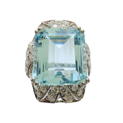 Bague art déco en platine et aigue - marine - Castafiore