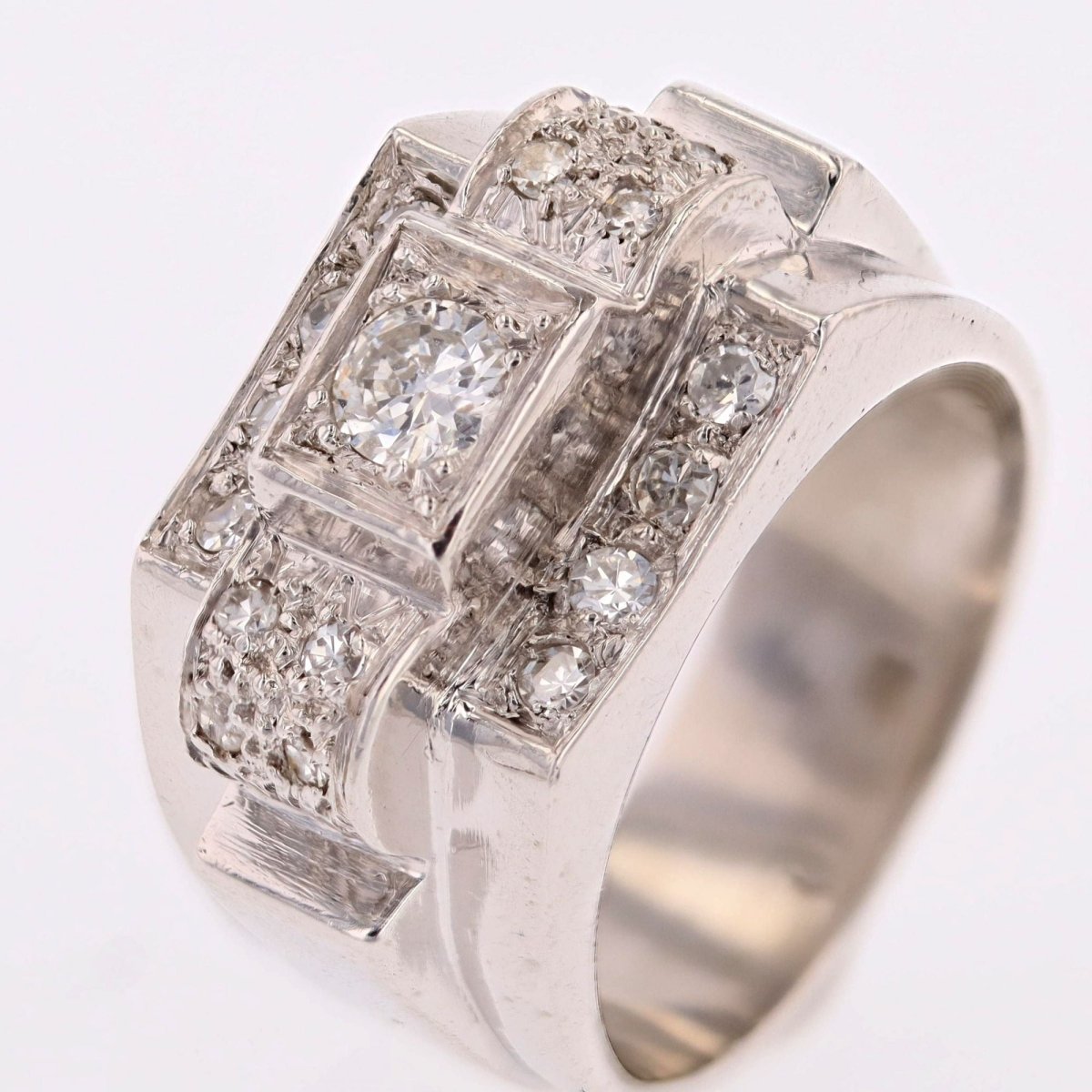 Ring art deco paltinium diamonds