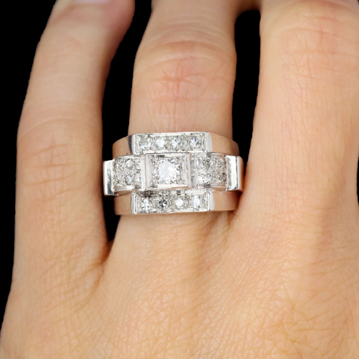 Ring art deco paltinium diamonds
