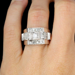 Ring art deco paltinium diamonds