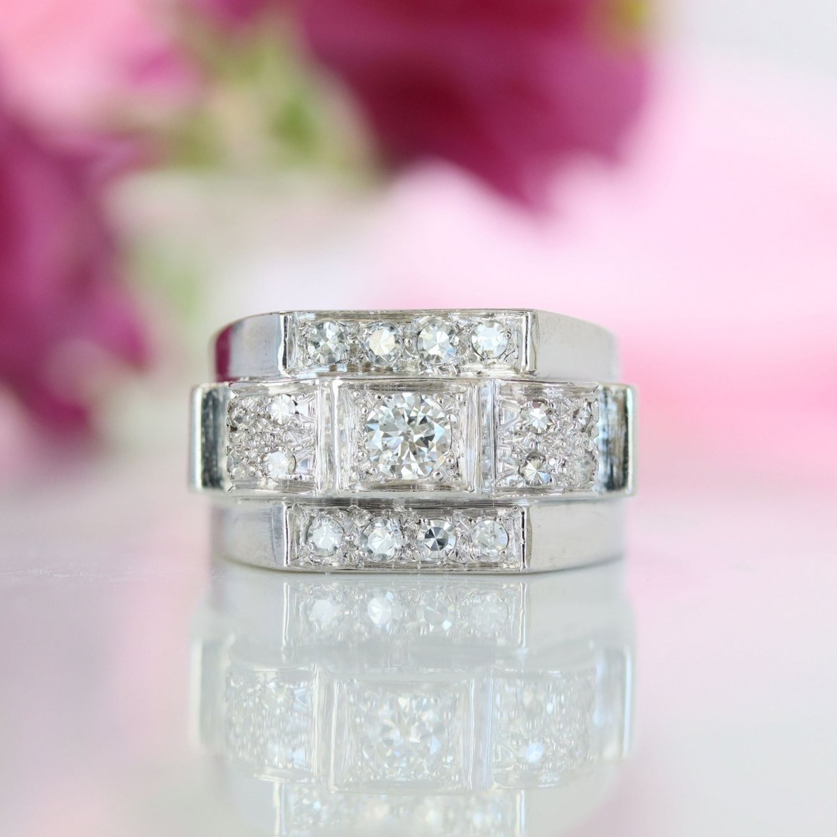 Ring art deco paltinium diamonds