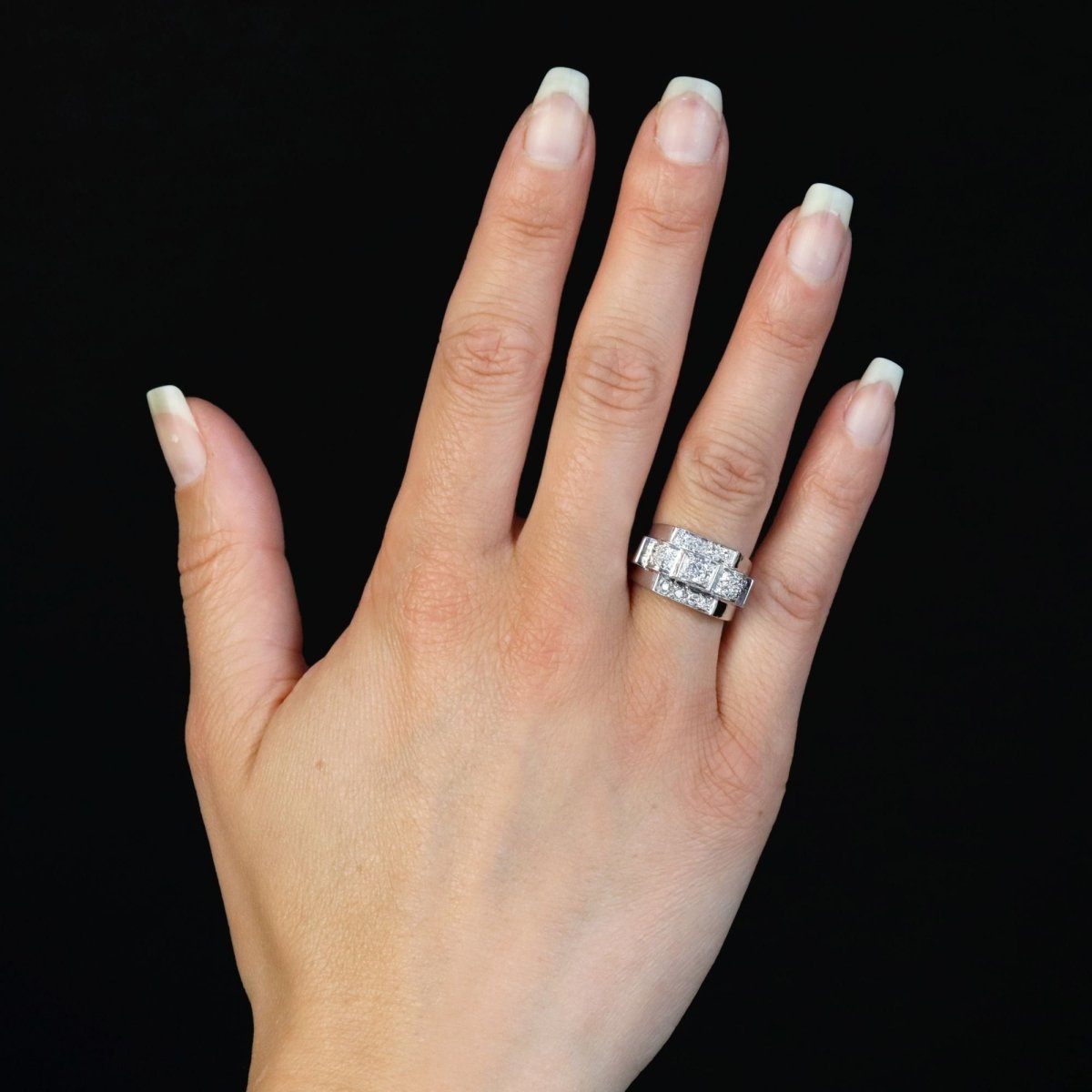 Ring art deco paltinium diamonds