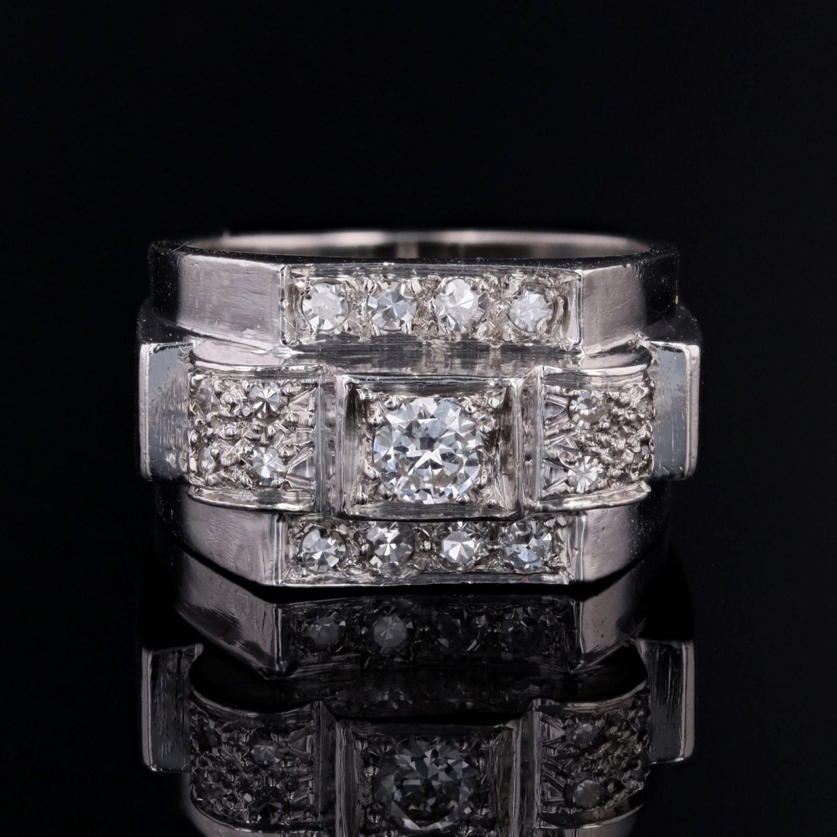 Ring art deco paltinium diamonds