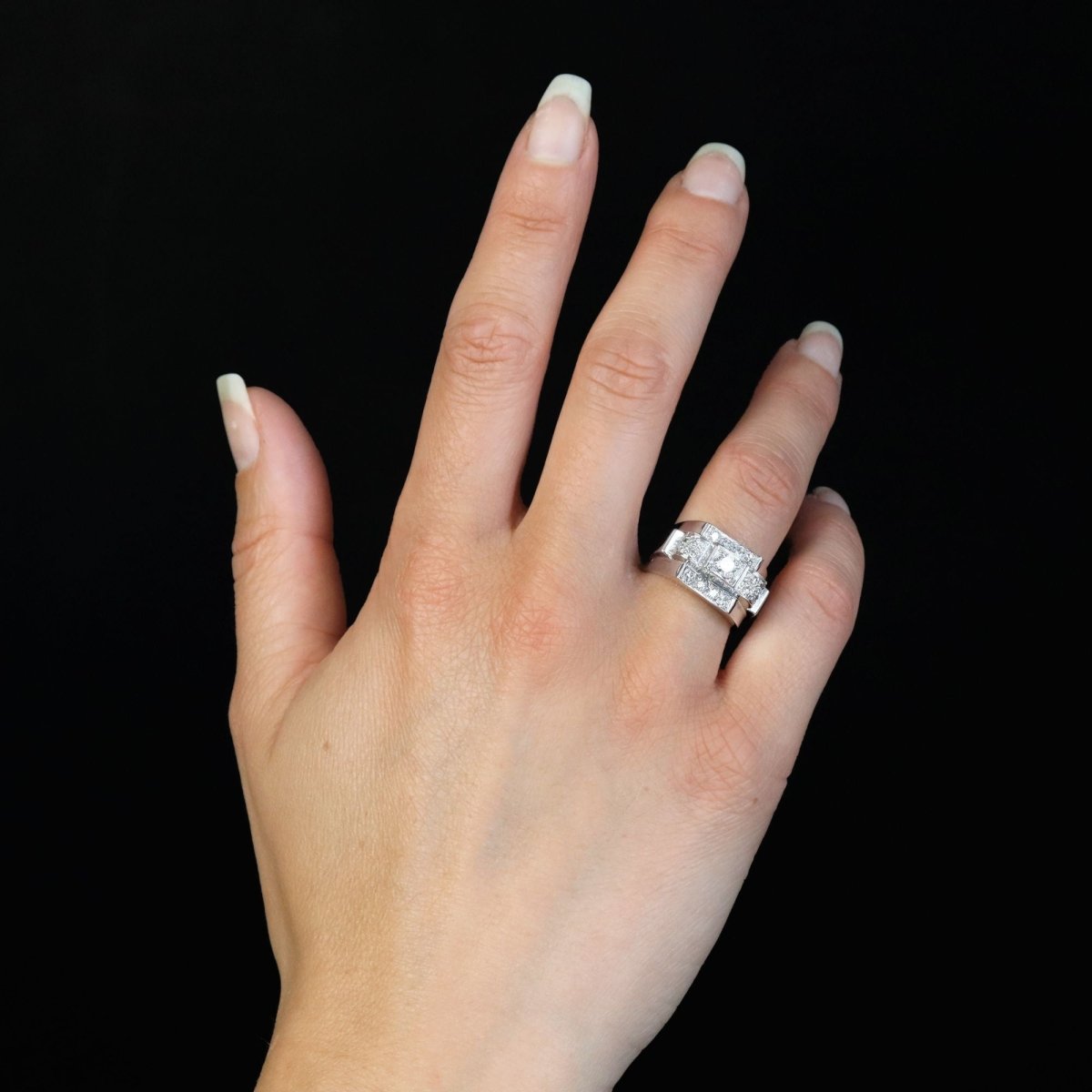Ring art deco paltinium diamonds