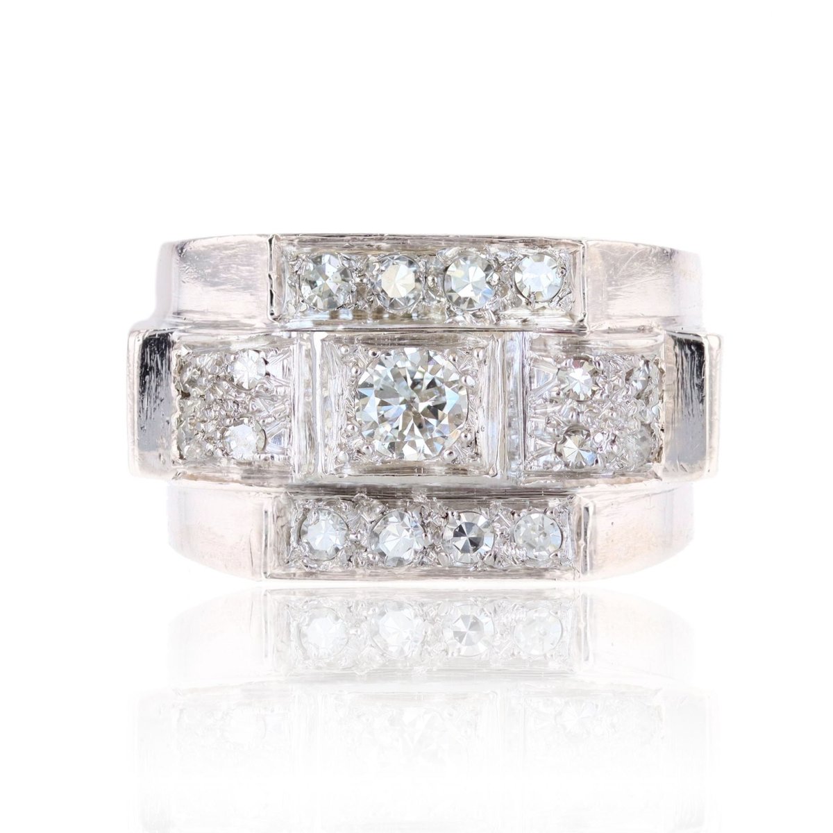Ring art deco paltinium diamonds