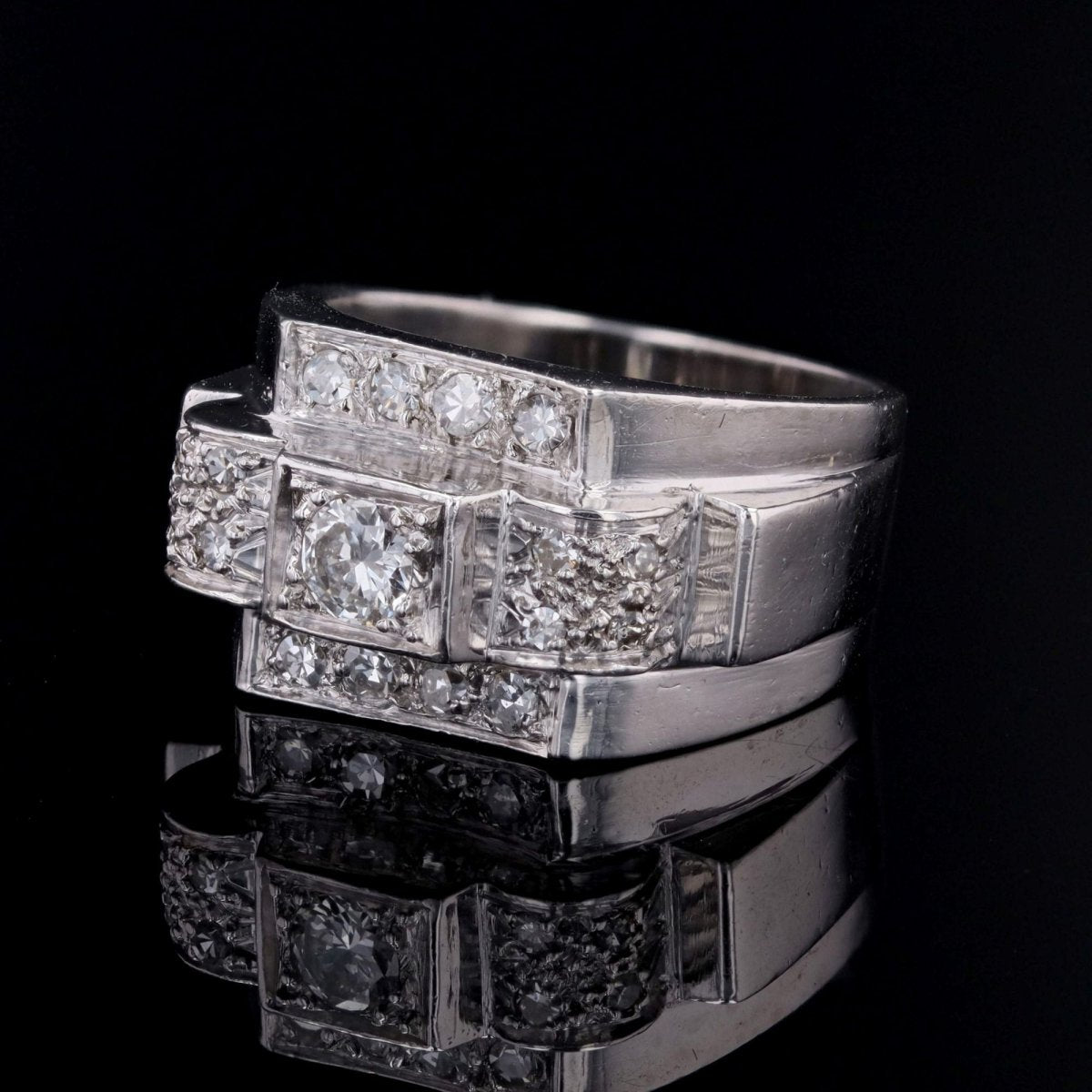 Ring art deco paltinium diamonds