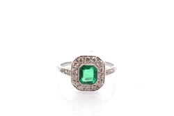 Ring art deco emerald and diamonds