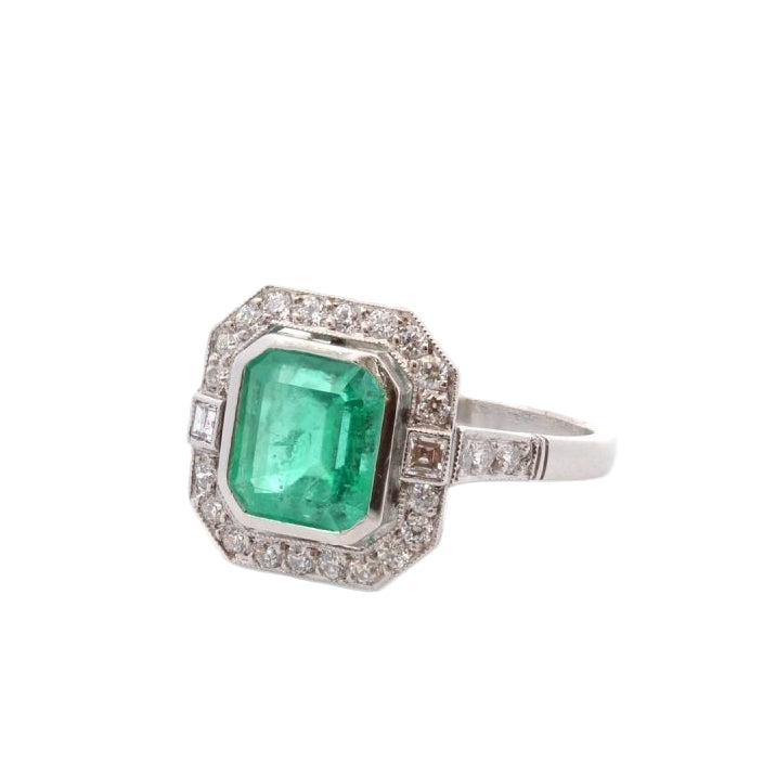Bague Art déco en platine et émeraude - Castafiore