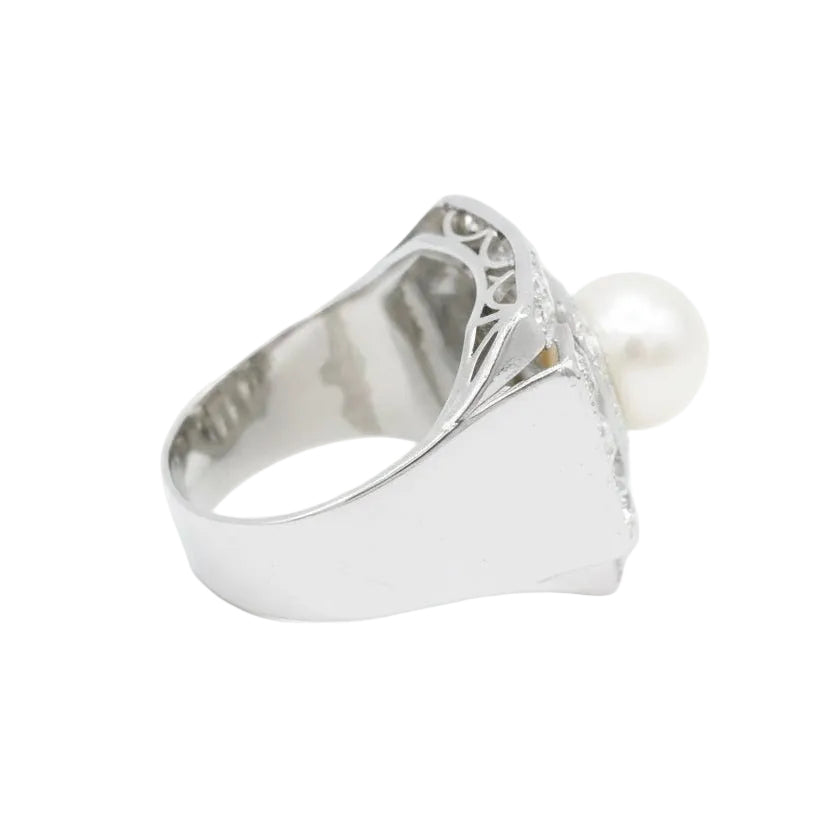 Ring Art Deco in paltinium, pearl of Culture and diamonds - Castafiore