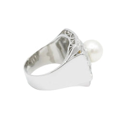 Ring Art Deco in paltinium, pearl of Culture and diamonds - Castafiore