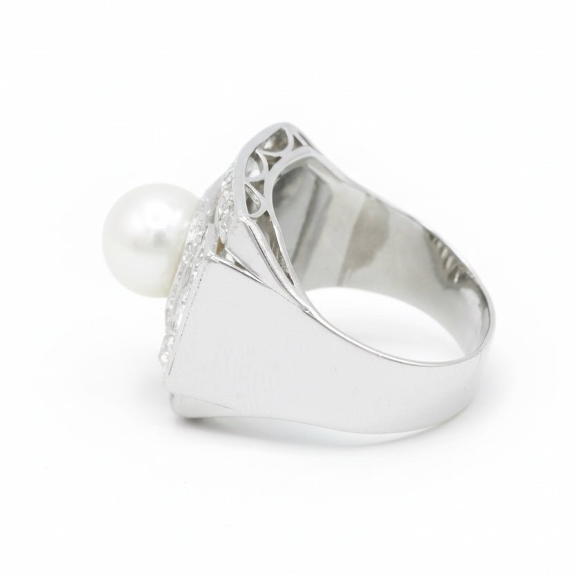 Ring Art Deco in paltinium, pearl of Culture and diamonds - Castafiore