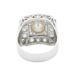 Ring Art Deco in paltinium, pearl of Culture and diamonds - Castafiore