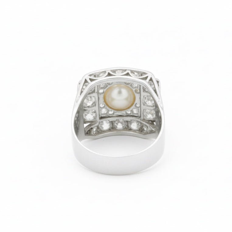 Ring Art Deco in paltinium, pearl of Culture and diamonds - Castafiore